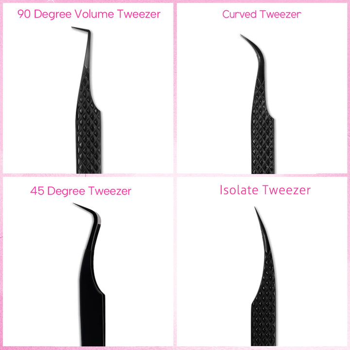 Black Professional Eyelash Extensions Tweezers Kit USA