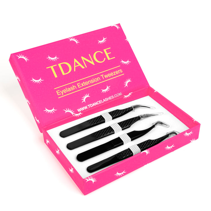 Black Professional Eyelash Extensions Tweezers Kit USA