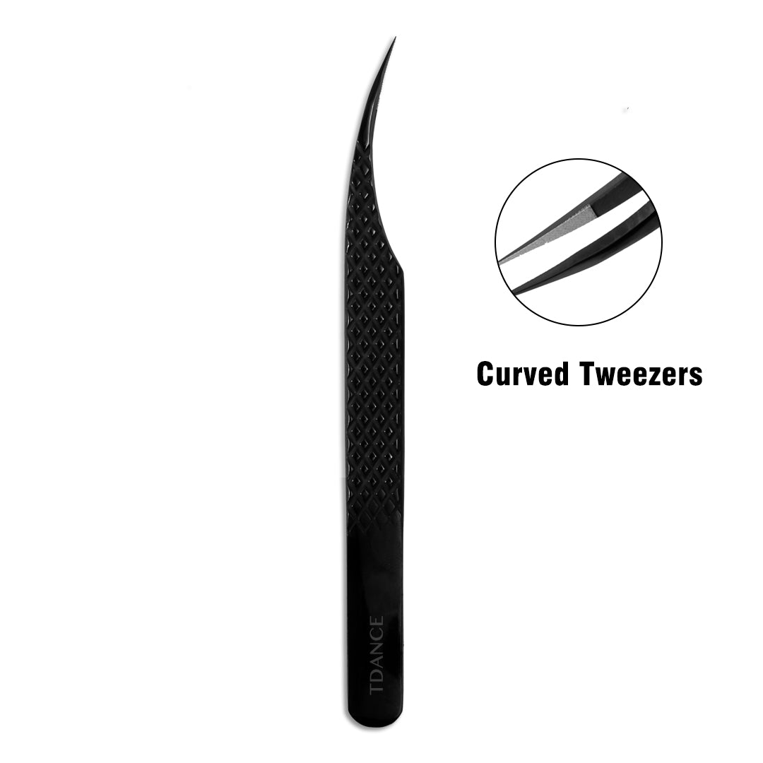 TB-02 Black Fiber Tweezers For Eyelash Extension