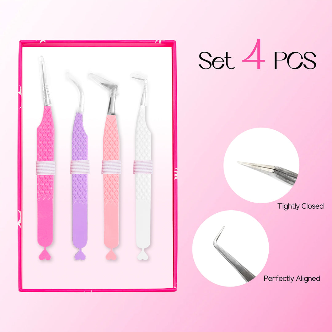 Heart-shaped Professional Eyelash Extensions Tweezers Kit