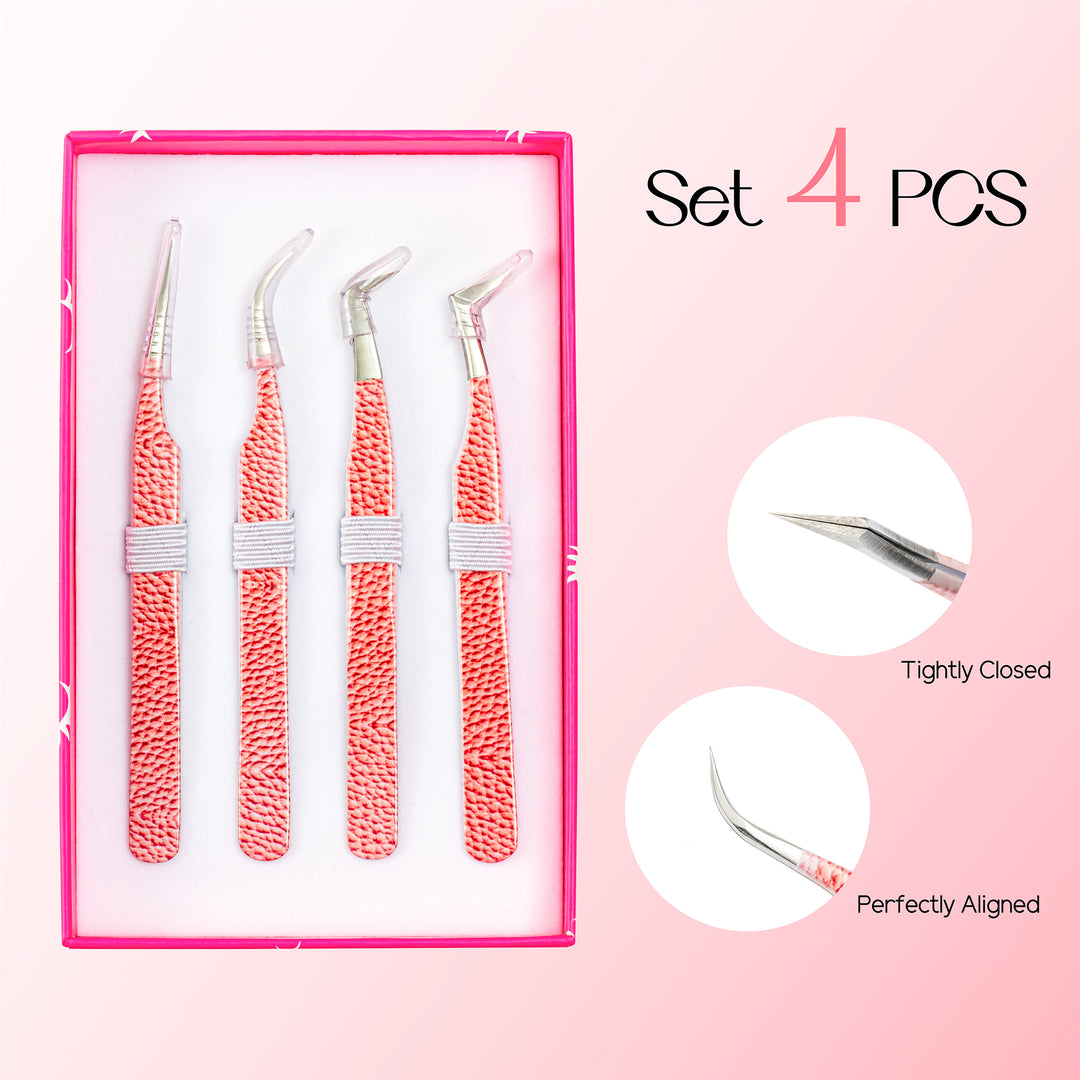 Pink Marbling Professional Eyelash Extensions Tweezers Kit