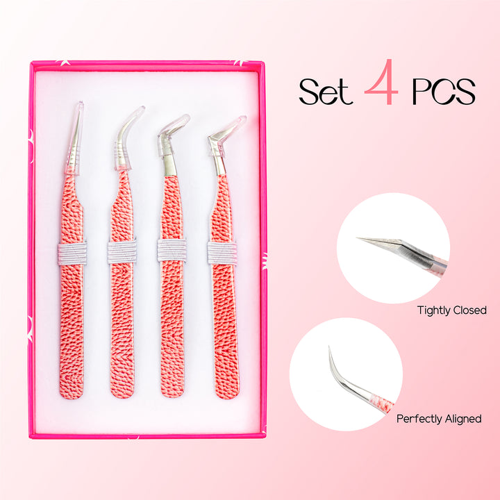 Pink Marbling Professional Eyelash Extensions Tweezers Kit